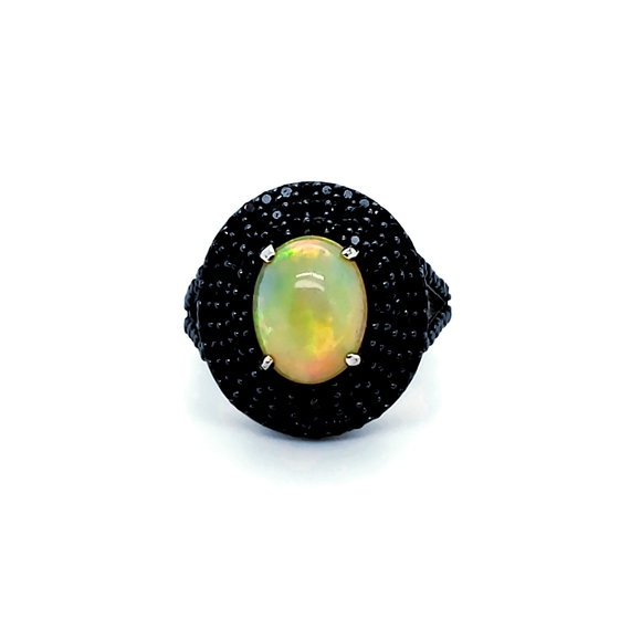 ⚫ Ethiopian Opal Black Spinel Sterling Silver Ring